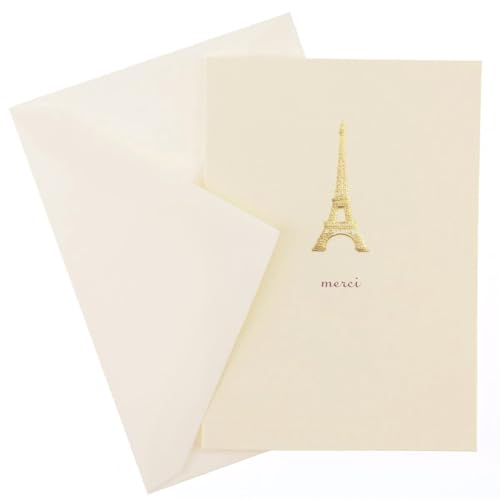 Image of Graphique Eiffel Tower Merci Notecards - 10 Embossed Gold Foil Blank Cards with Envelopes - Boxed Set - 3.25 inch x 4.75 inch