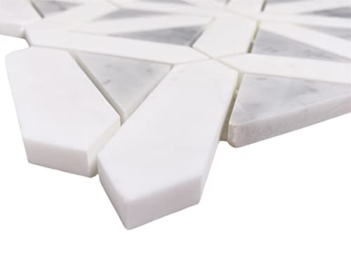 Bianco Dolomite With Grey Carrara Geometric Pattern 12 In. X 12 In. X 10 Mm Polished Marble Mesh-Mounted Floor And Wall Mosaic Tile #TOP1
