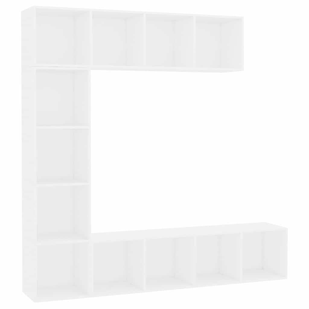 Ensemble Bibliothèque Meuble TV Blanc 180x30x180 cm avec 12 Compartiments