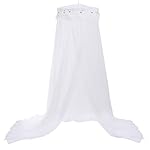 Jeteventy Bed Canopy for Girls, Princess Bed Curtain Net for Single to King Size,Bedroom Decoration of Round Lace Dome with Stainless Steel Hook,Quick Easy Installation (White)