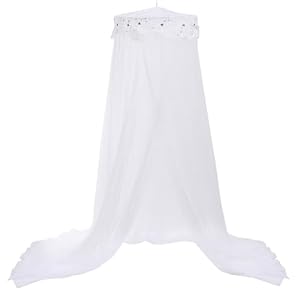 Jeteventy Bed Canopy for Girls, Princess Bed Curtain Net for Single to King Size,Bedroom Decoration of Round Lace Dome with Stainless Steel Hook,Quick Easy Installation (White)