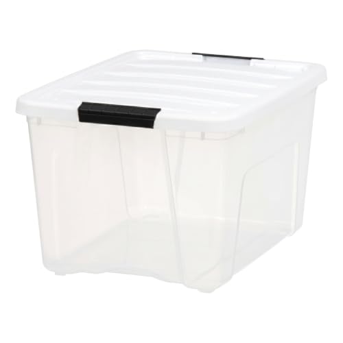 Image of IRIS USA 40 Qt Storage Bins with Lids, 6 Pack, Clear /White | Versatile storage for clothing, linens, seasonal decor, closet organization, and shelving units.