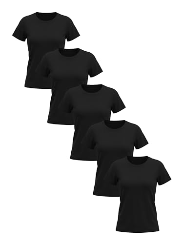 T-shirt noir femme col rond en coton doux et respirant XXL
