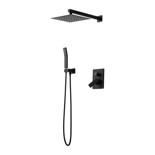 YNIYUJKL Juego De Mezclador De Ducha Empotrado con Cabezal De Ducha Tipo Lluvia De 20 X 20 Cm, Interfaz G1/2, Ducha De Pared para Grifos, Gris,Black