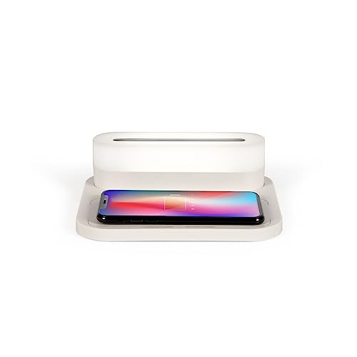 Lámpara de mesa LED en color blanco con estación de carga por inducción con táctil, cargador inalámbrico Qi, estación de carga con 3 modos de iluminación, cargador inalámbrico, mesita de noche,