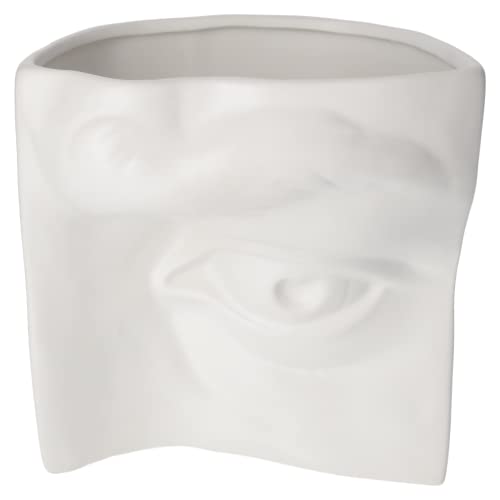 KEYHOMESTORE Jarrón ojo de cerámica de color blanco, altura 19 cm, longitud 19 cm, ideal como decoración, soporte para plantas y flores para colgar en interiores y exteriores Cover