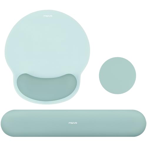 Image of MOSISO Wrist Rest Support for Mouse Pad&Keyboard Set, Circle Curved Ergonomic Mousepad&Coaster Non-Slip Base Home /Office Pain Relief&Easy Typing Pad with Soft Cloth&Raised Memory Foam, Aquamarine
