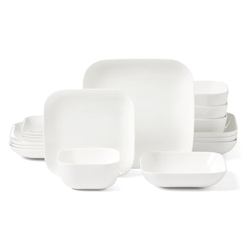 Image of Lenox Dinnerware Set, Studio 1414 Square 16-Piece Set, Service For 4, Bone China Material, Dishwasher & Microwave Safe, Home And Kitchen, Kitchen And Dining, Plates And Bowls Sets (White, 16 Pieces)