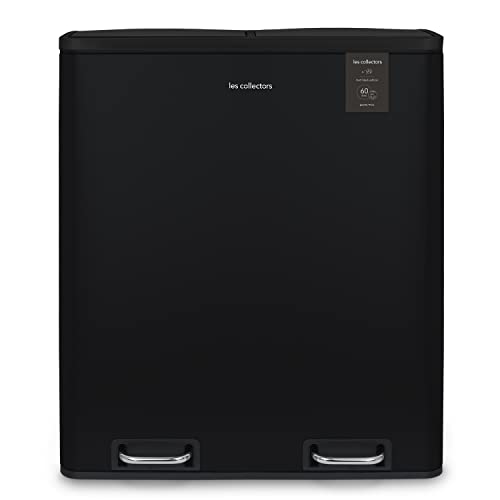 Poubelle de tri sélectif 2 compartiments 30 L noire Les Collectors N°910 pour cuisine 60 L
