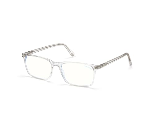 Image of Tom Ford Eyeglasses FT 5735 -B 026 Shiny Crystal, Palladium t Logo /Blue Bloc