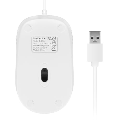 Macally USB Wired Mouse with 3 Button, Scroll Wheel, & 5 Foot Long Cord, USB Mouse for Laptop and Desktop, Computer Mouse Wired Compatible with Apple Macbook, iMac, Mac Mini, Windows PC, & Chromebook