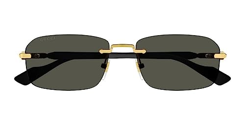 Gucci Rectangular Narrow Rimless Sunglasses, Gold-Black-Grey, One Size2