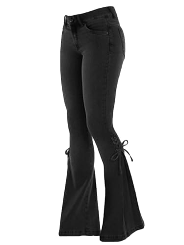 Andongnywell Women High Waist Flare Jeans Lace-up Bootcut Denim Pants with Wide Leg Ladies Stretch Bell Bottom Jeans