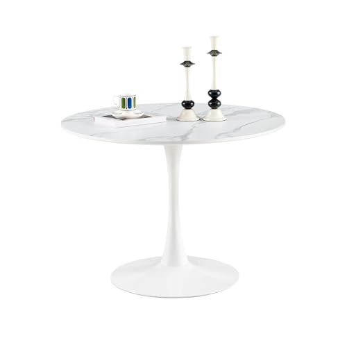 buybyroom Moderner runder Esstisch, Bartisch, Schreibtisch, geeignet für Küche, Esszimmer, Wohnzimmer und Büro, für 2-4 Personen, Durchmesser 100 cm, marmor Farbe