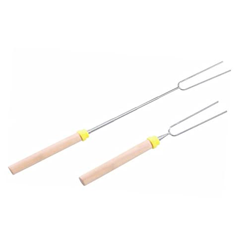 JECOMPRIS 1Pc Stainless Steel Telescoping Hot Dog Roasting Fork with Wooden Handle Extendable Marshmallow Skewers for Safe Outdoor Cooking for Family Bbqs Random Color
