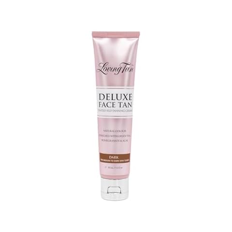 Loving Tan Deluxe Face Tan, Dark - Streak Free, Natural Looking, Professional Strength Sunless Tanner - 10+ Self Tanning Applications per Bottle, Cruelty Free, Naturally Derived DHA - 1.6 Fl Oz Cover