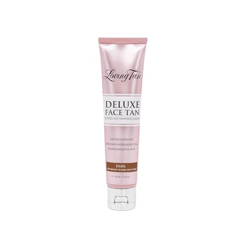 Loving Tan Deluxe Face Self Tanner, Dark - Streak Free, Natural, Professional Quality Sunless Tanning - 10+ Face Self Tanner Applications per Bottle, Cruelty Free, Naturally Derived DHA - 1.6 Fl Oz
