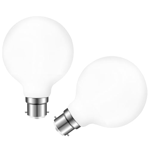 Image of Vanpus B22 LED Light Bulb，8W Opal Frosted White Globe Shape Glass ，No Flicker, Constant Current Edison LED Bulb，Warm White, Dimmable, Φ8cm(Pack of 2)
