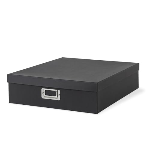 Soul & Lane Photo Storage Box with Lid, 14.8 × 13.0 × 3.7 Inches, Keepsake Memory Organizer, Cardboard Storage for Photo Albums, Scrapbooks, Artwork, Stationary, Memorabilia, Craft Supply, Black