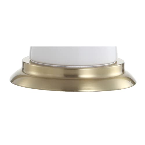 Lámpara de mesa blanca y dorada con base de cerámica y pantalla de lino miniatura 5