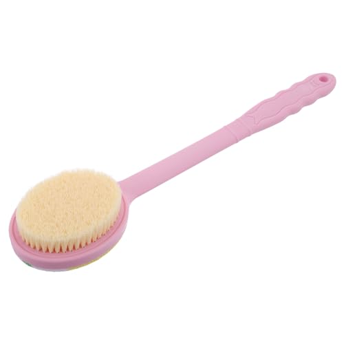WOONEKY Cepillo de Ducha de Doble Cara con Mango y Suave para Exfoliación y Masaje para Cuidado Corporal y Limpieza de Espalda Color Rosa