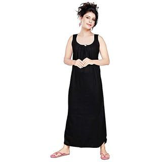 Image of Cotton Full Length Long Camisole for Women - Long Innerwear Petticoat - Plus Size Nighty - Kurti Slip - Suit Slip - Black Color