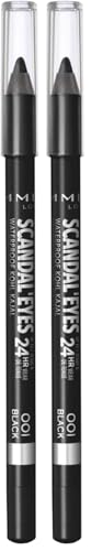 Rimmel London Scandaleyes Waterproof Kohl Kajal Liner #001 Black (Pack of 2)