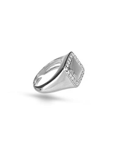 Anello Chevalier da Mignolo in Argento 925% Regolabile Quadrato con Zirconi - Anello Donna e Ragazza (Argento)