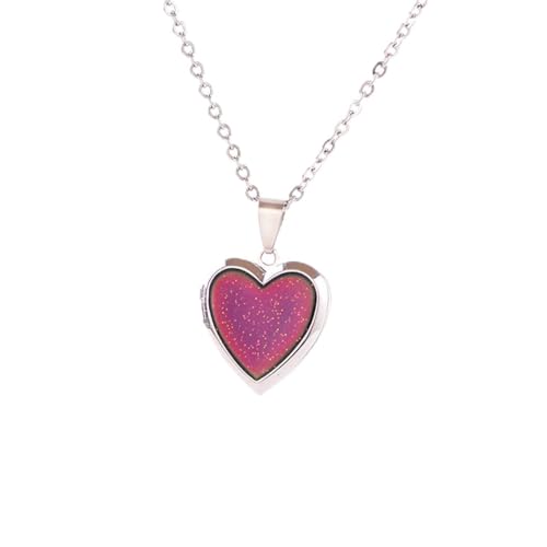 swqfzki Temperature Sensing Color Changing Pendant Necklace Love Heart Locket Mood Necklace Gift (Love Heart Locket)
