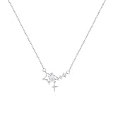 NHTISGRUE Elegante collar brillante con colgante de cruz de estrella, chicas dulces y adorables, cadena redonda de clavícula de cristal para mujeres, joyería Y2K