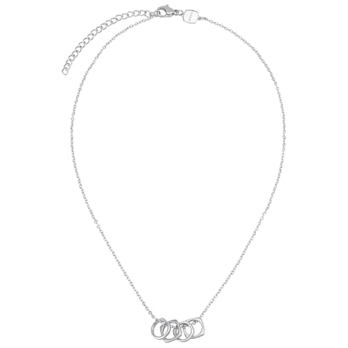 Breil, Collezione New Tetra, Collana Donna in Acciaio Specchiato e Satinato, Catenina con 4 Pendenti Geometrici Iconici e Pratica Chiusura a Moschettone, Lunghezza 45 cm, Silver