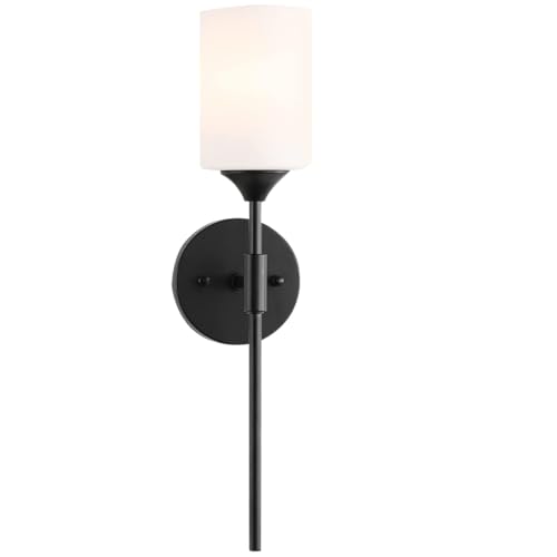 SINOMAN Black Wall Mounted Lamp with Glass Shade Modern Accent Light for Indoor Spaces, E27 Bulb Compatible, Ideal for Bedrooms, Hallways, and Living Areas (with Bulb)