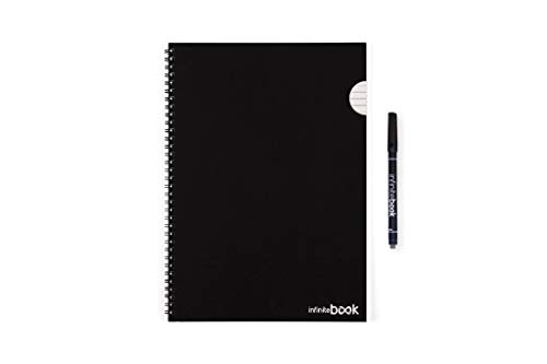 InfiniteBook (By EcoBook)  Taccuino-lavagna cancellabile (formato A4, a righe, include penna nera), nero
