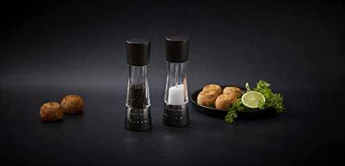 Image of Cole & Mason H332293 Derwent Black Wood Salt and Pepper Mills, Gourmet Precision+, Adjustable Grind, Stained Beech /Acrylic, 190 mm, Gift Set, Includes 1 Salt and 1 Pepper Grinders