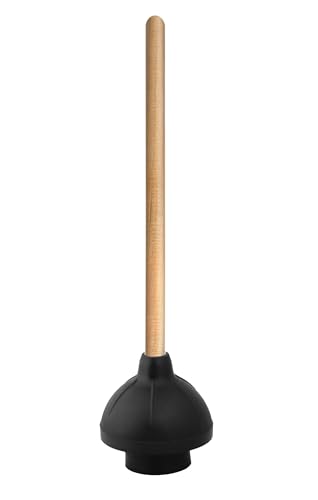 Image of Superio Heavy Duty Plunger with 21 Inch Wooden Handle, Black Rubber - Classic Toilet Plunger, Heavy Duty, Double Thrust Force Cup, Rubber Toilet Plunger, Black Plunger