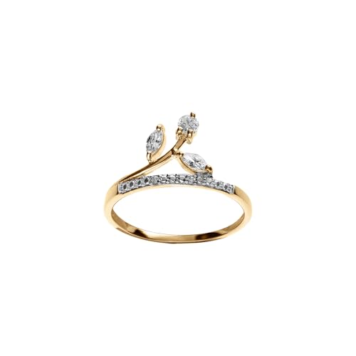Bague plaqué or et oxydes blancs au design de rail élégant avec trois navettes éclatantes