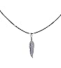 Mens Black Leather Necklace in Sterling Silver, Short Leather Necklace for Men, Silver Feather Necklace - Handmade in the USA #4