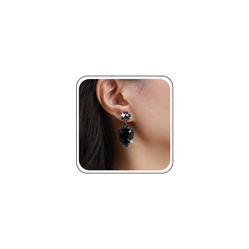Image of TseenYi Vintage Black Teardrop Crystal Earrings Waterdrop Black CZ Drop Earrings Onyx Gemstone Stud Earrings Gothic Dangle Earrings Jewelry for Women and Girls Gifts