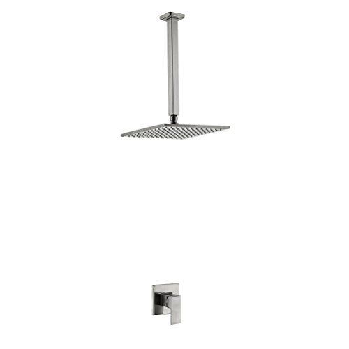 ASerZenith Sistema de Ducha Antiguo Cascada Juego de Grifo de Ducha de níquel Cepillado Montado en el Techo Grifo de Ducha de baño con válvula de cerámica con rociador Superior de 10 Pulgadas, C (D)
