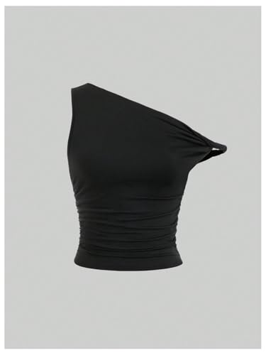 SOLY HUX Women's 2 Piece Tank Top Asymmetrical Neck Twist Ruched Sleeveless Going Out Tops3