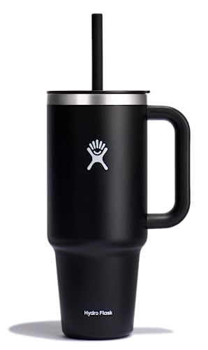 Hydro Flask Travel Tumbler with Handle, Lid and Straw - Insulated Stainless Steel in 40 Oz Black