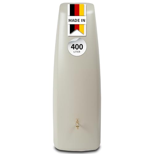 GARANTIA Elegance Regentonne 400 Liter sandbeige - Wandtank, Wassertank, Regenfass, Regenwassertonne, Wassertonnen für Garten, Wasserfass, Wassertonne, Wasserbehälter, Zisterne, Wassertonne