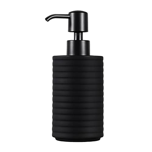 Luxspire Matte Schwarz Seifenspender, 360ml Handwäsche Pumpspender Flüssigseifen Spülmittel Spender Lotionspender Nachfüllbar Spülmittelspender für Bad Dusche Arbeitsplatte Küche Waschbecken, Keramik Cover