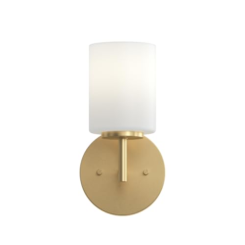Image of Progress Lighting Replay 5.125 Inch 1-Light Vanity Light, Transitional, Brushed Gold with Etched Glass Shades, (9.75 inch H x 5.125 inch W x 5.875 inch D), P2131-191