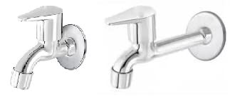 Spazio Stainless Steel Vignette Bib Cock with Long Body Combo Pack Foam Flow Water Taps with Wall Flange (Pack of 1) (Chrome Plated, Brass Disc)