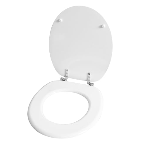 Marco Paul 18 Universal Fit White Wooden Toilet Seat Oval Quick Release Toilet Seat Heavy Duty Novelty Oval MDF Wood Replacement Toilet Seats for Home Office Ensuites