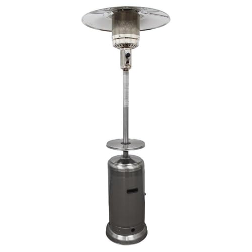 Hiland HLDS01-W-BS 48,000 BTU Propane Patio Heater w/Wheels and Table, Large, Stainless Steel