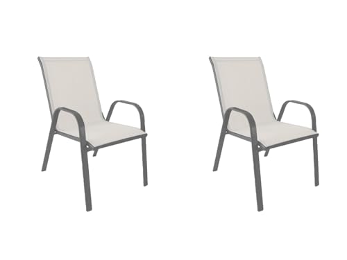 NORDIQ - Sillas Jardin Exterior - Silla Terraza Exterior - Pack de 2 Sillas Apilables - Sillones Terraza de Acero Resistente, Cómoda y Durable, Ideal para Balcón, Porche o Piscina - Blanco/Gris