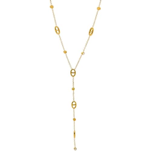 ZWOIVHE Collier Long pour Femme en Acier Inoxydable - Style Navy Link à Maillons Plongeants - Bijou élégant et Intemporel (P1240-En forme de Y doré)
