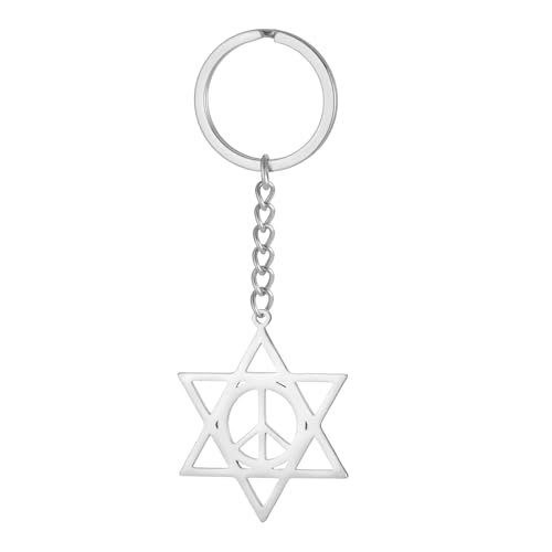 LIKGREAT Star of David Peace Sign Keychain Stainless Steel Hexagram